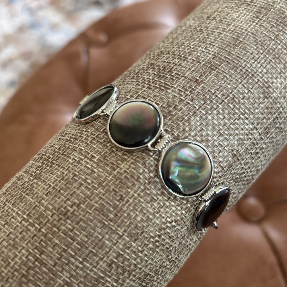 Abalone Shell Silver-Plated Round Link Bracelet - image 1